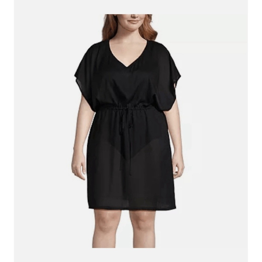 Lands' End Ladies' Black Swim Cover Up Dress Size Large Waistband